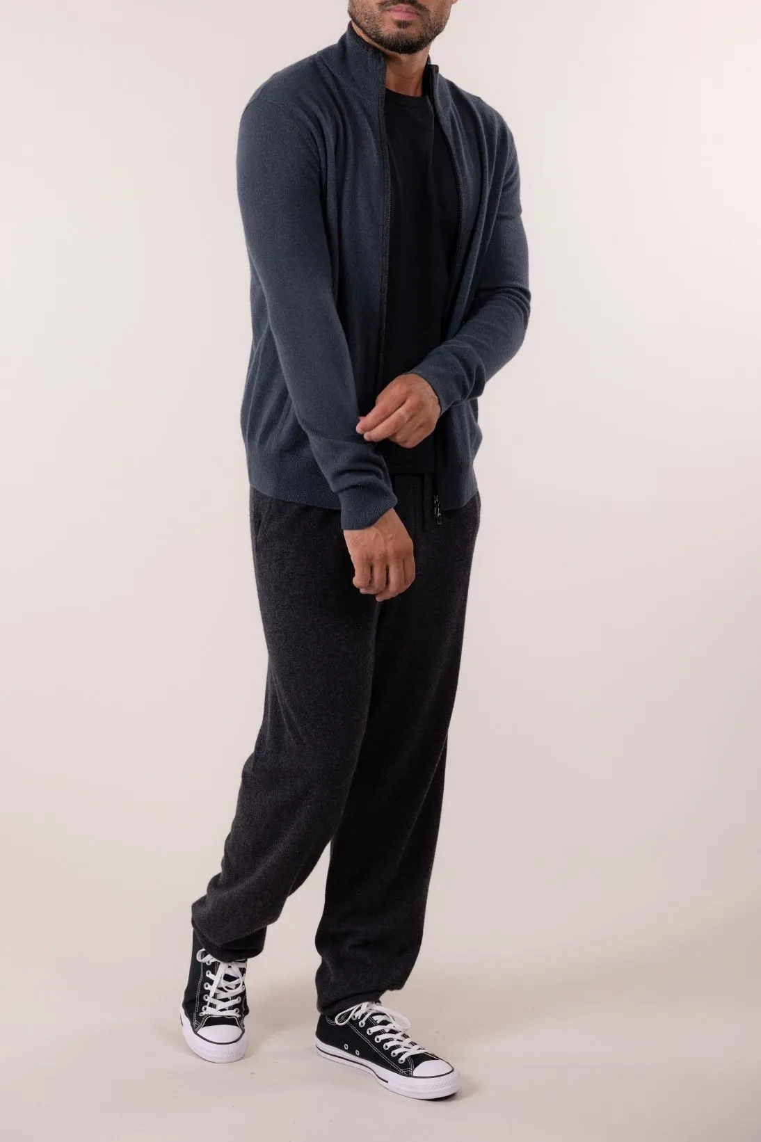 SUSTAINABLE CASHMERE CONTRAST ZIP CARDIGAN