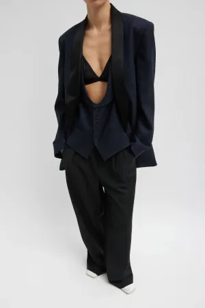 Tibi Birdseye Tuxedo Jacket - Navy Multi