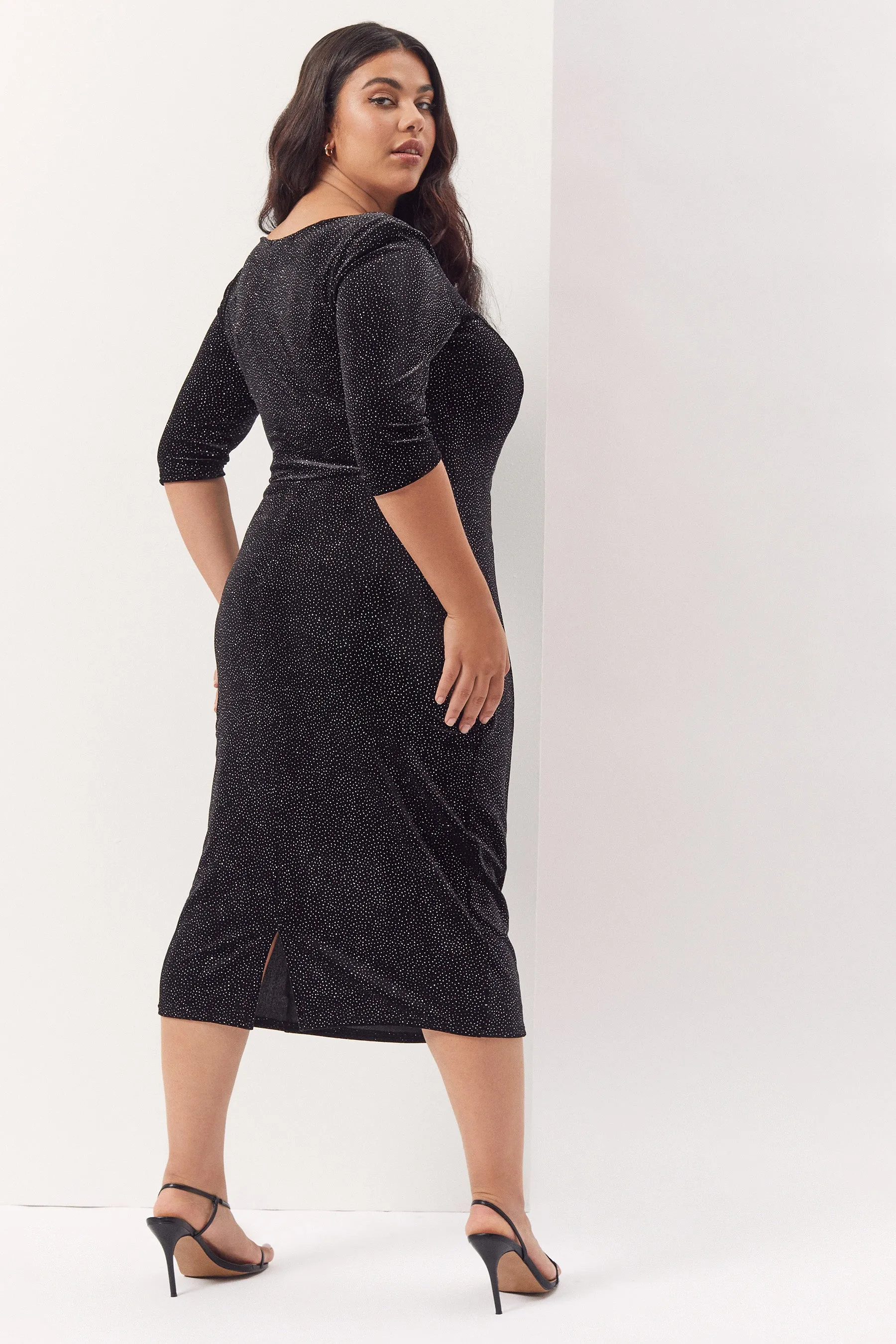 Velvet Black Bodycon Midi Dress