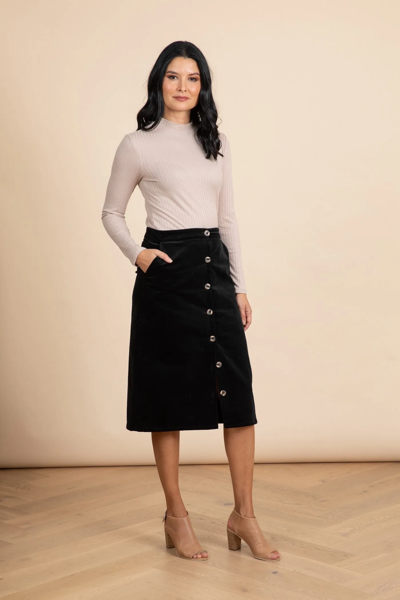 Velvet Midi Pocket Skirt