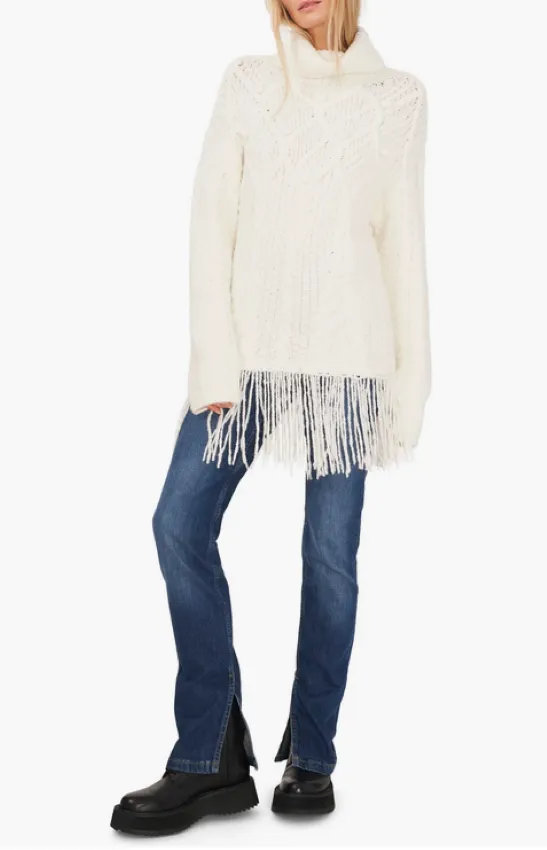 Vince Camuto Turtleneck Cable-Knit Fringe Sweater