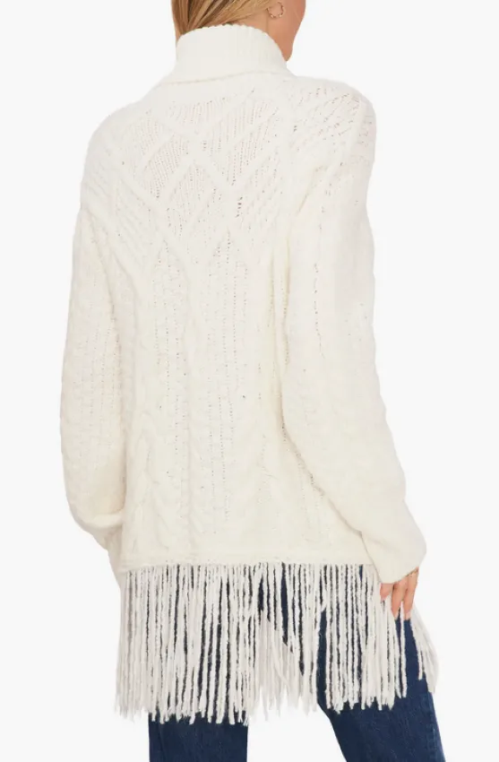 Vince Camuto Turtleneck Cable-Knit Fringe Sweater