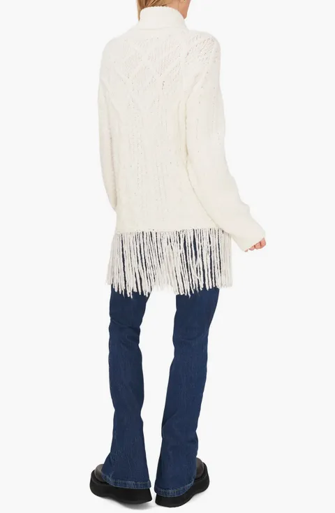 Vince Camuto Turtleneck Cable-Knit Fringe Sweater