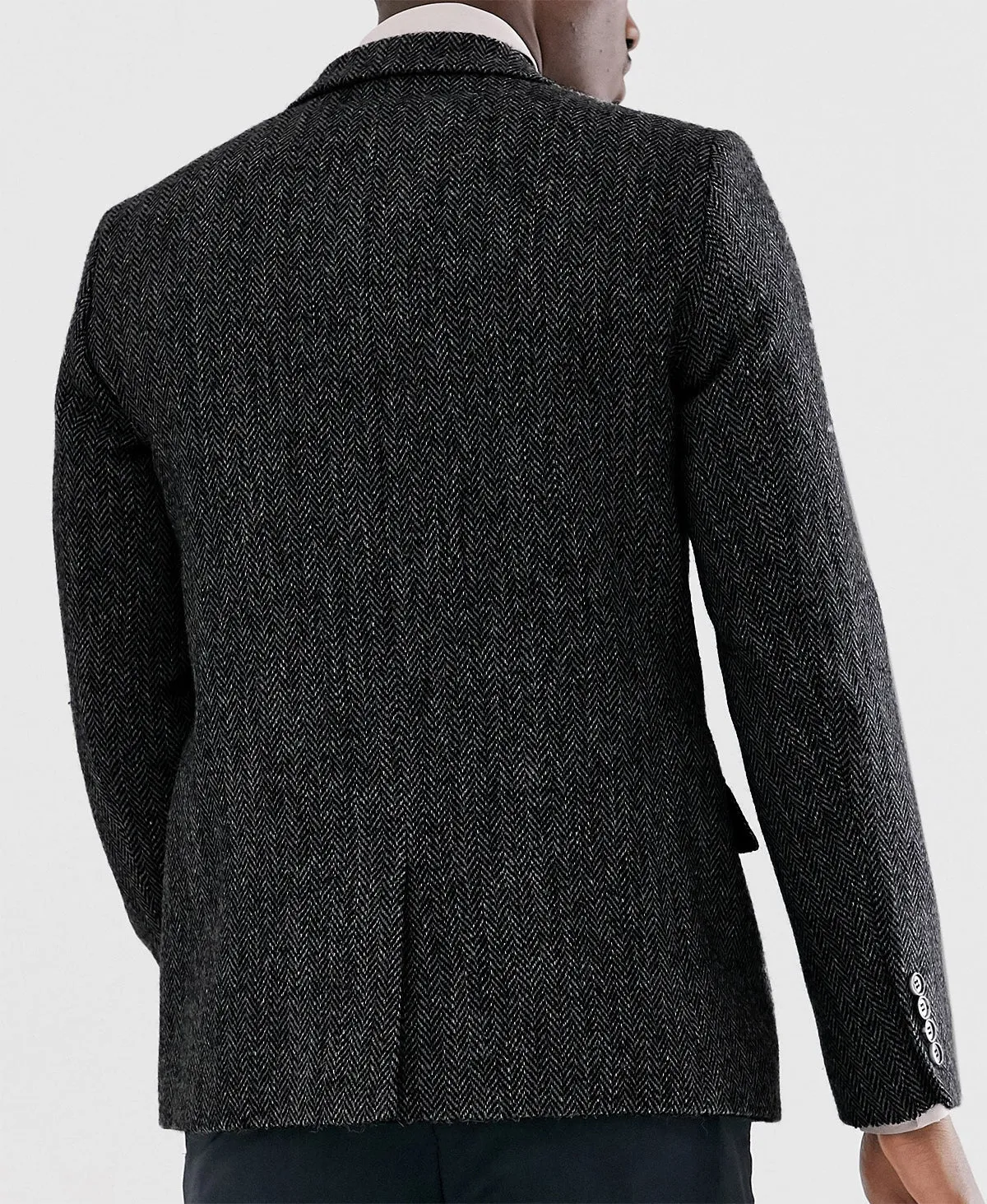 Vintage Classical Men's Wool Herringbone Notch Lapel Blazer