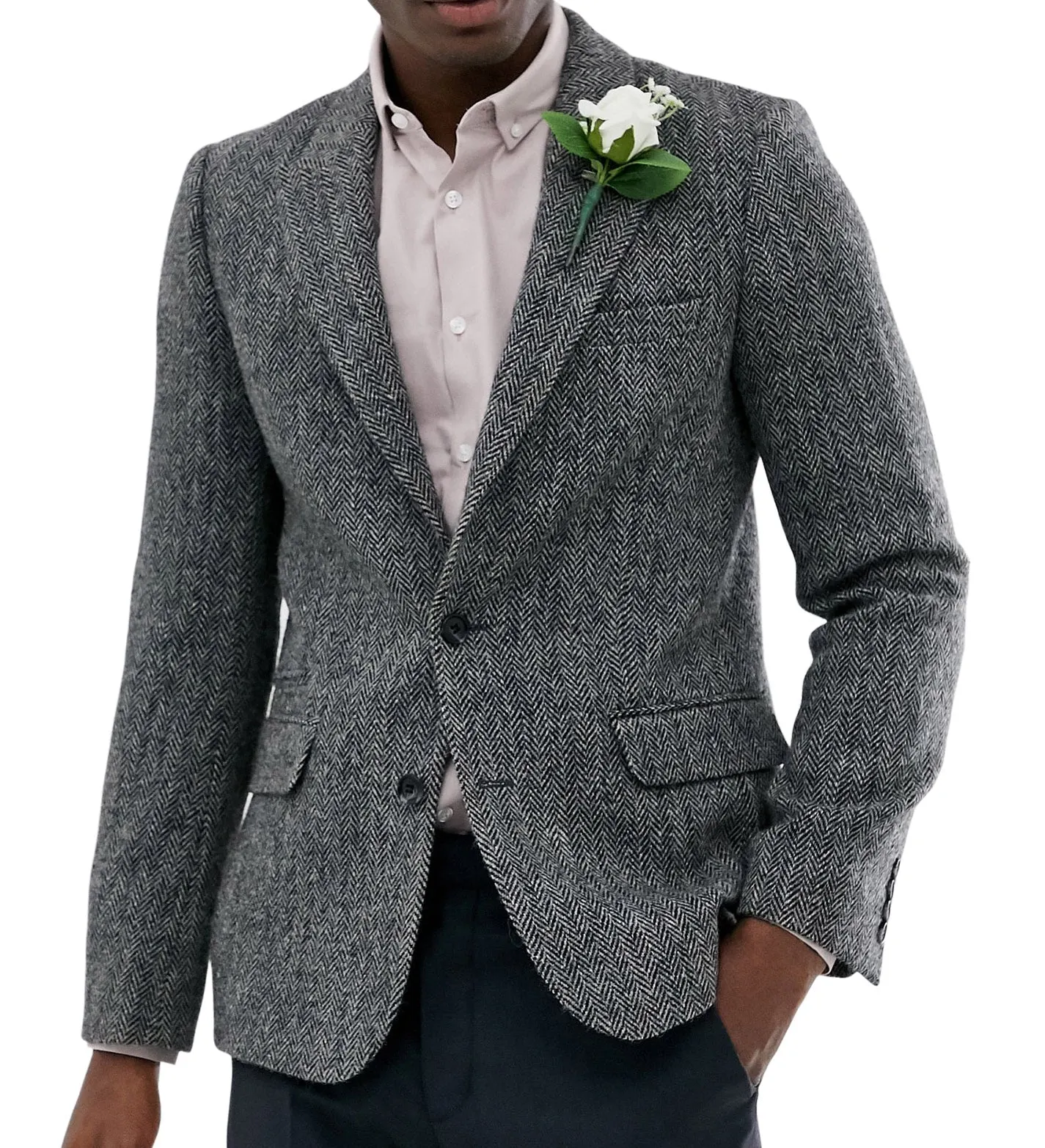 Vintage Classical Men's Wool Herringbone Notch Lapel Blazer