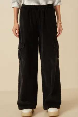 Washed Corduroy Wide Leg Cargo Pants