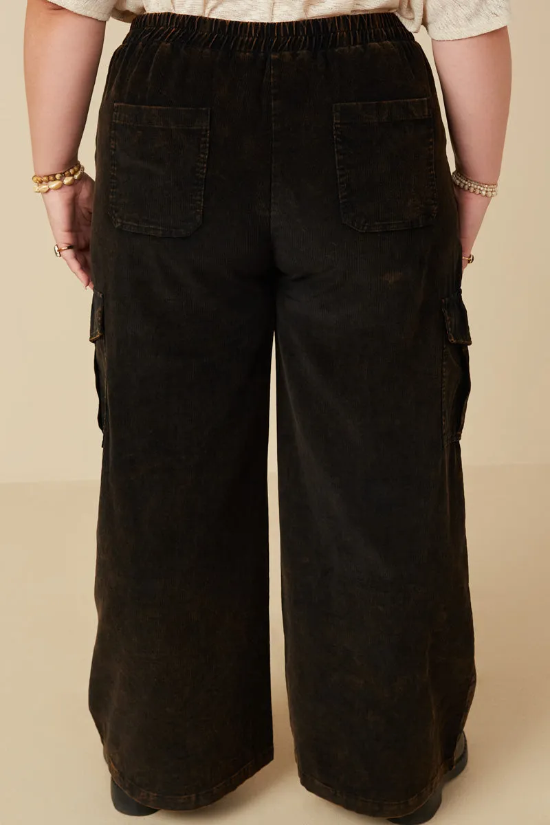 Washed Corduroy Wide Leg Cargo Pants