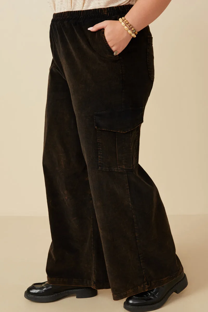 Washed Corduroy Wide Leg Cargo Pants