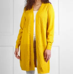 Weave Pattern 3/4 Length Cardigan in Mustard