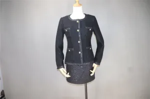 Women's Designer Inspired CUSTOM  Black Tweed Jacket Coat Blazer