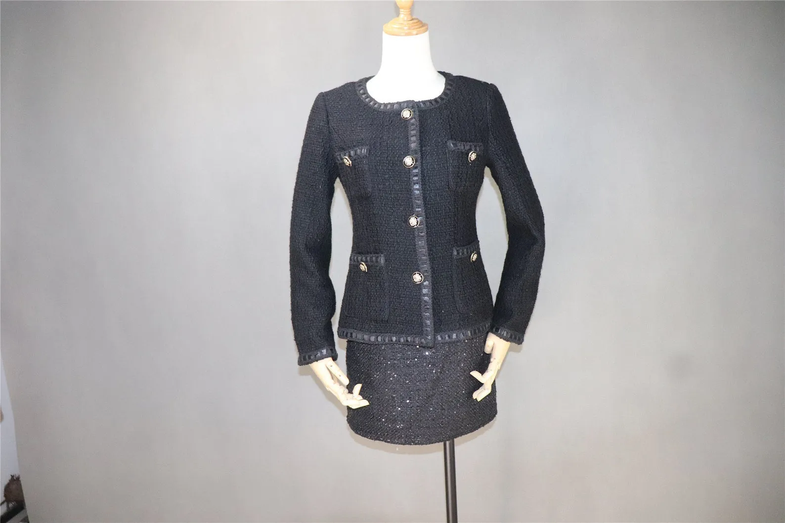 Women's Designer Inspired CUSTOM  Black Tweed Jacket Coat Blazer