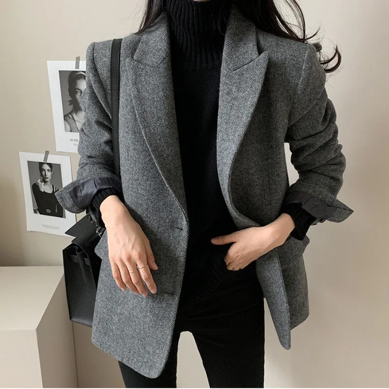 Women's Solid Color Wool Blazer