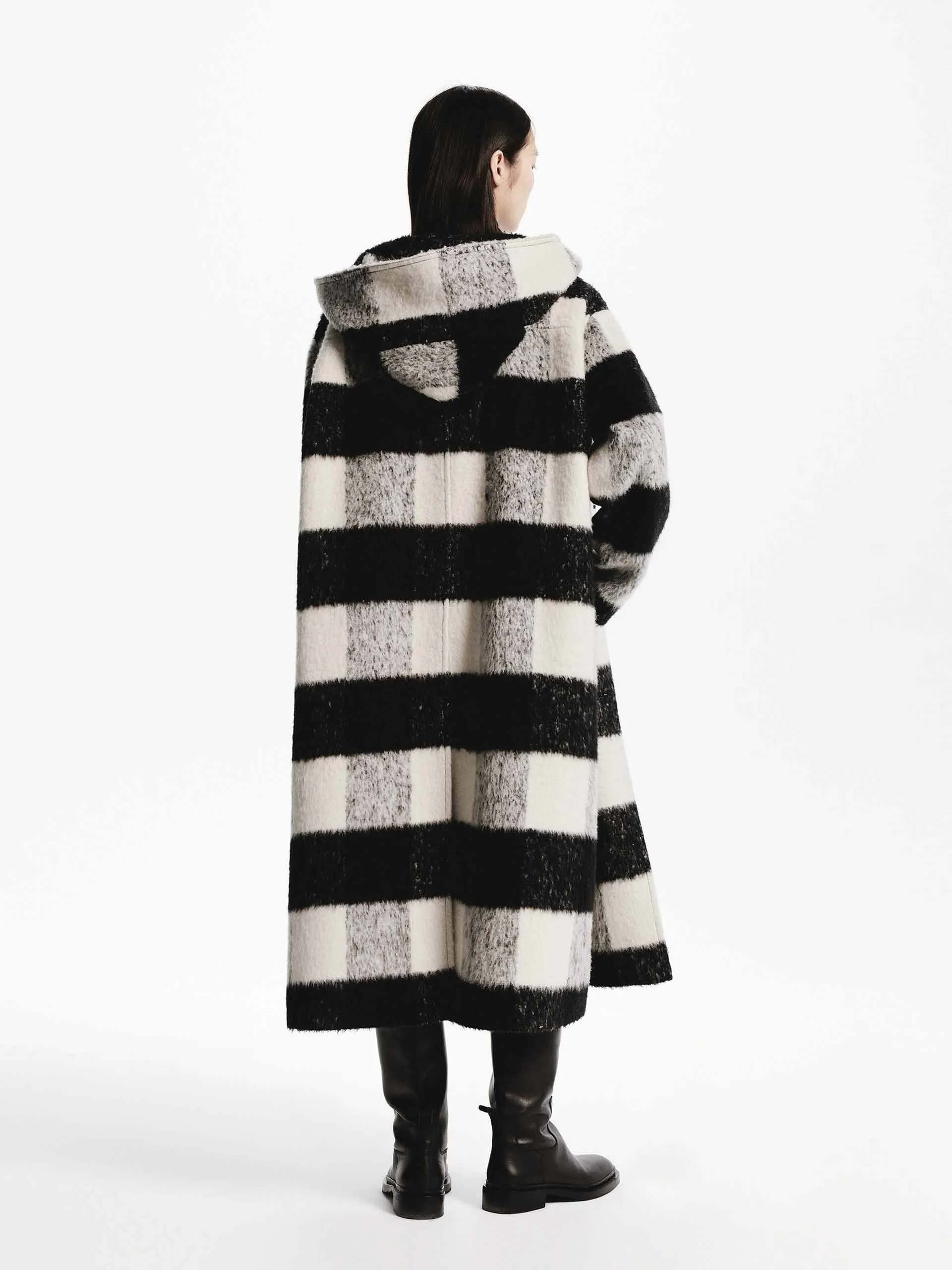 Wool Blend Plaid Long Coat