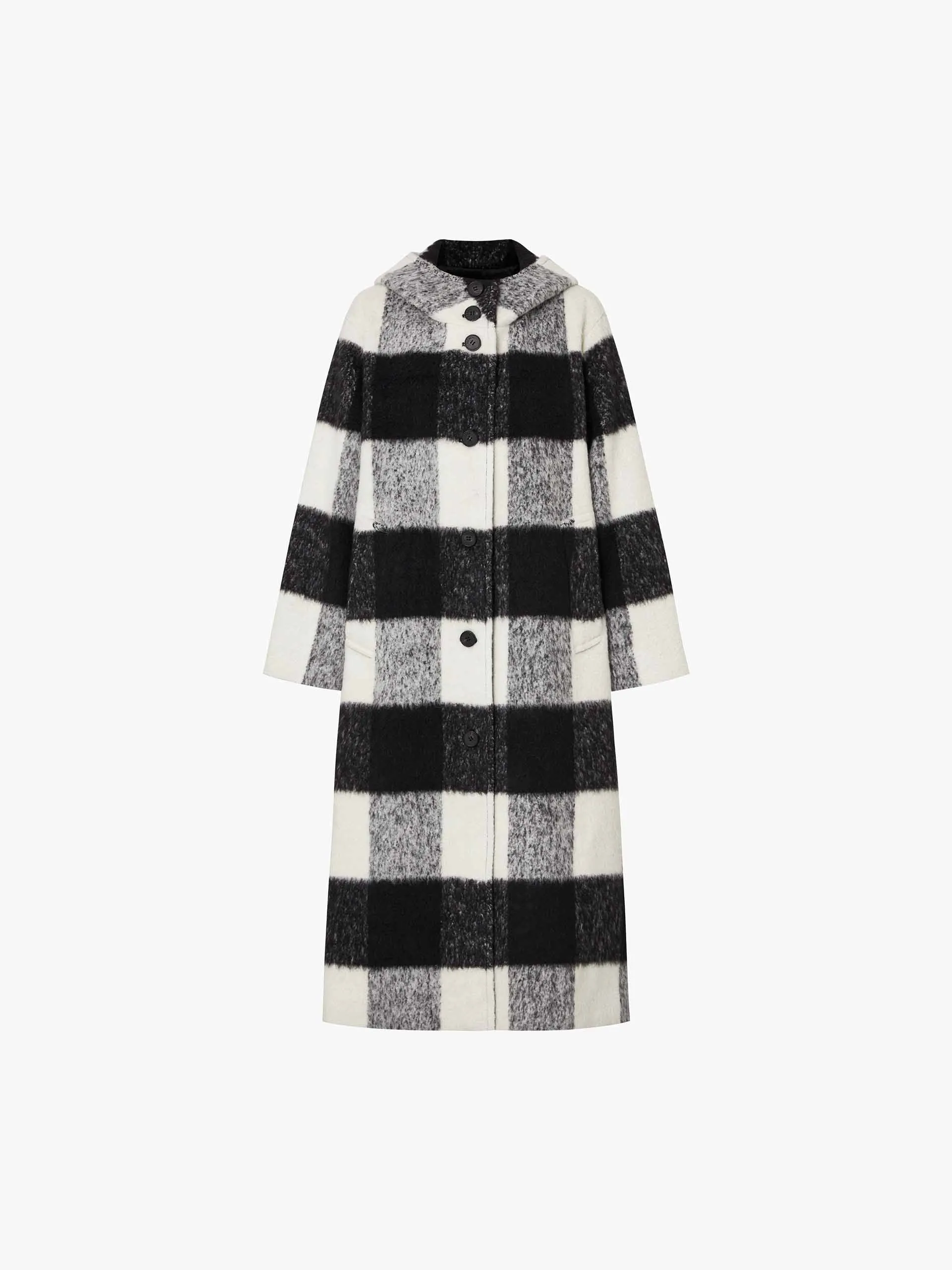 Wool Blend Plaid Long Coat