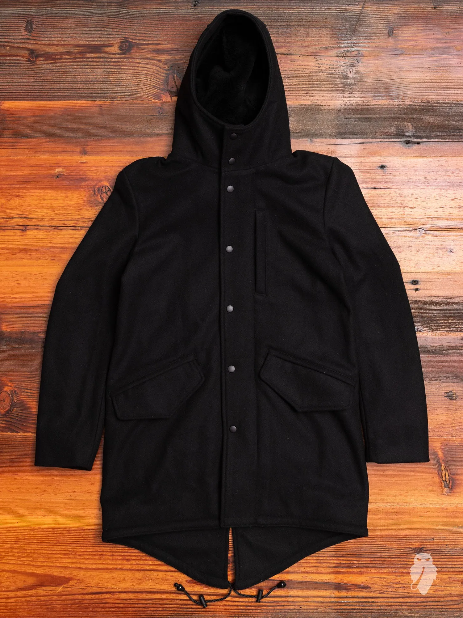 Wool Fishtail Parka in Black