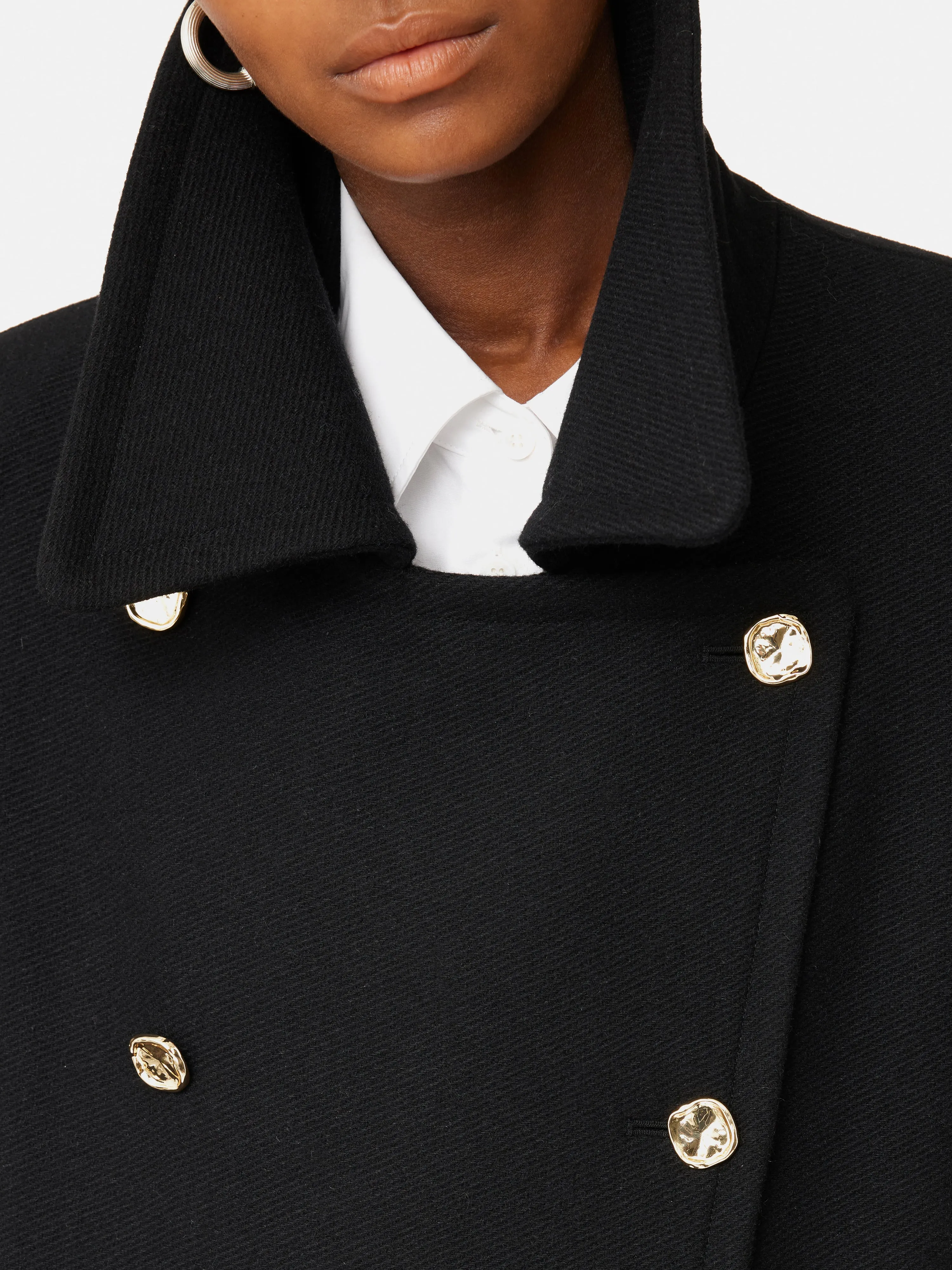 Wool Twill Longline Pea Coat | Black