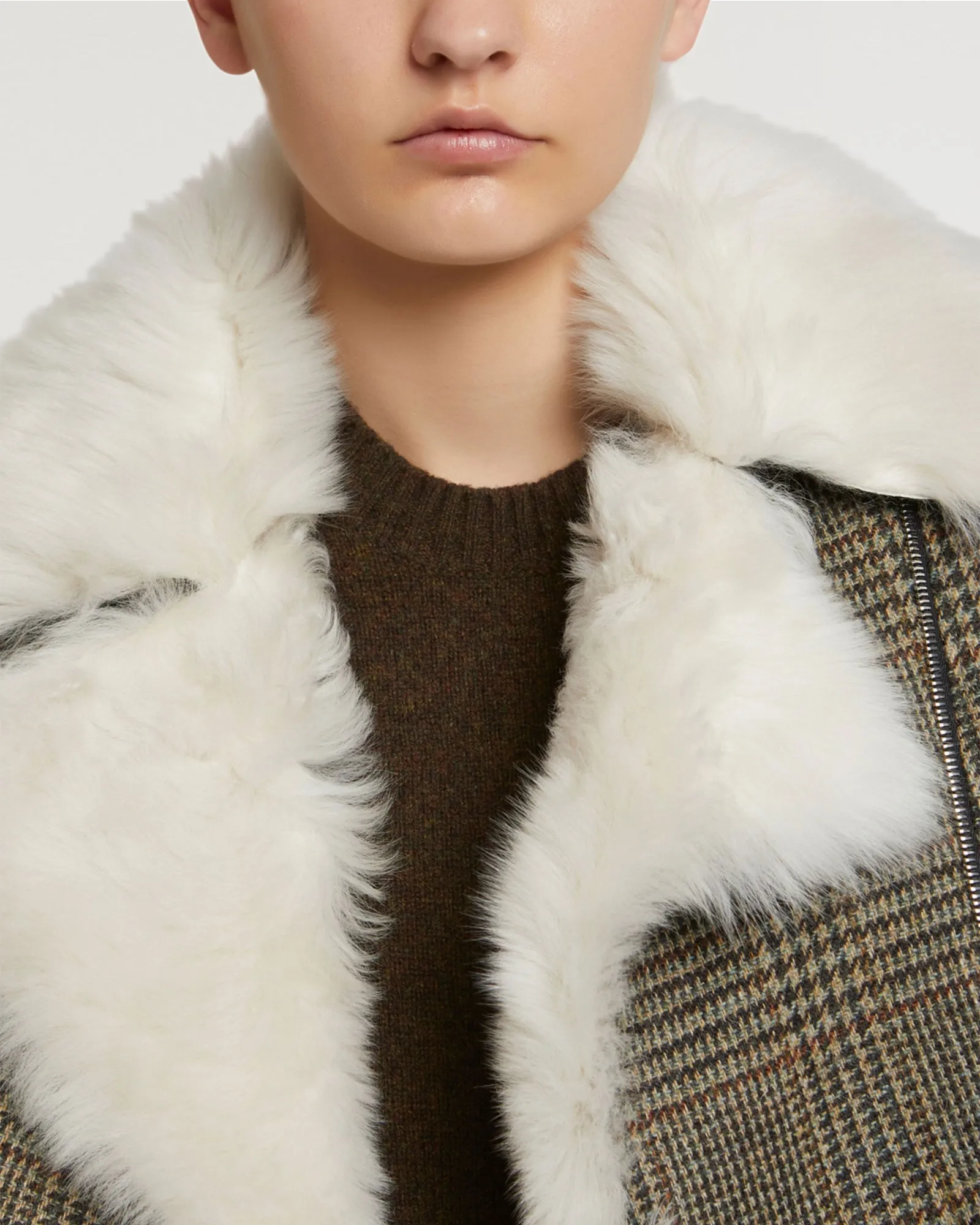 Woollen fabric and shearling biker jacket