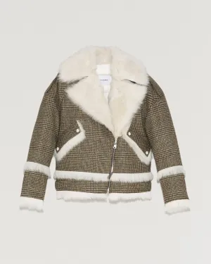 Woollen fabric and shearling biker jacket