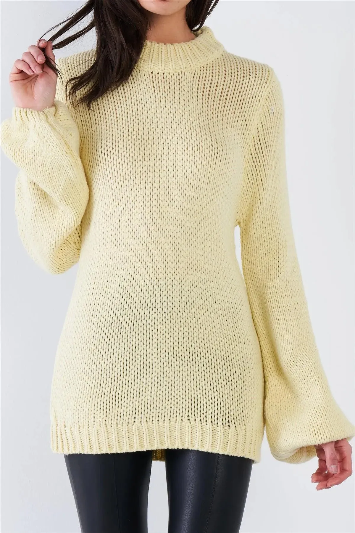 Yellow Knit Oversized Scoop Neck Sweater