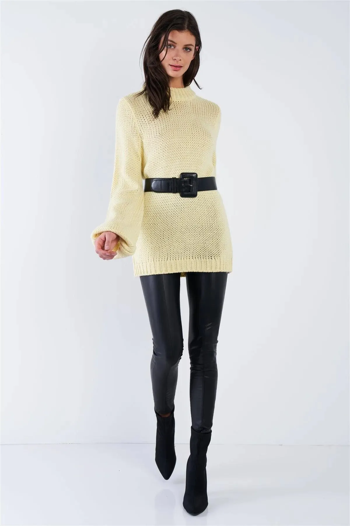 Yellow Knit Oversized Scoop Neck Sweater